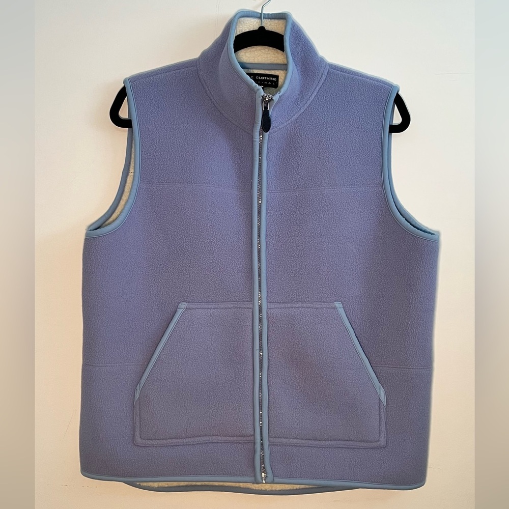 Purple Sherpa Fleece Vest with blue zipper seams two tone sherpa vest​